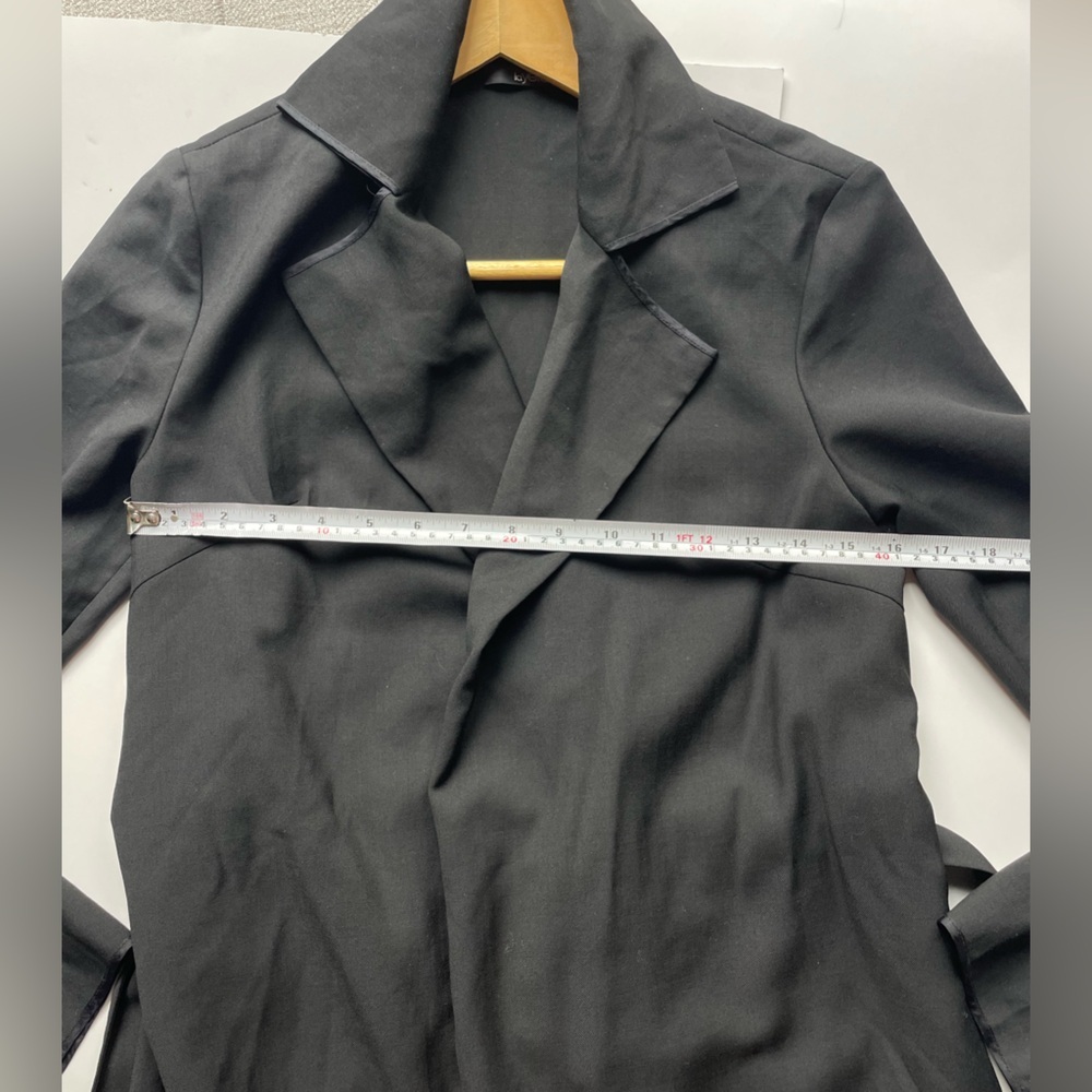 layefe wool blend Black Long Sleeve Belted Coat open - Picture 3 of 8